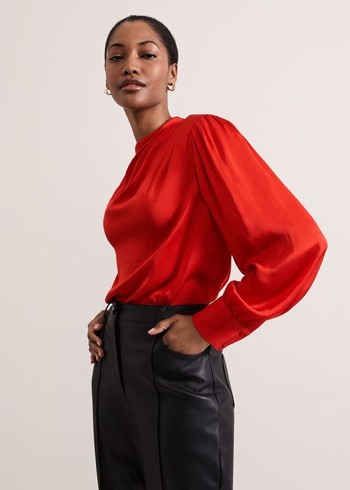 Phase Eight Danica Satin Drape Shirts Red USA | 1072436-EO